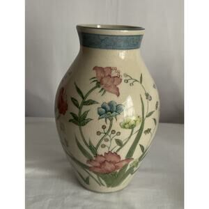 Vintage Andrea Sadek Hand Painted Fleurs De Chantilly Crackle Vase 6604 Floral